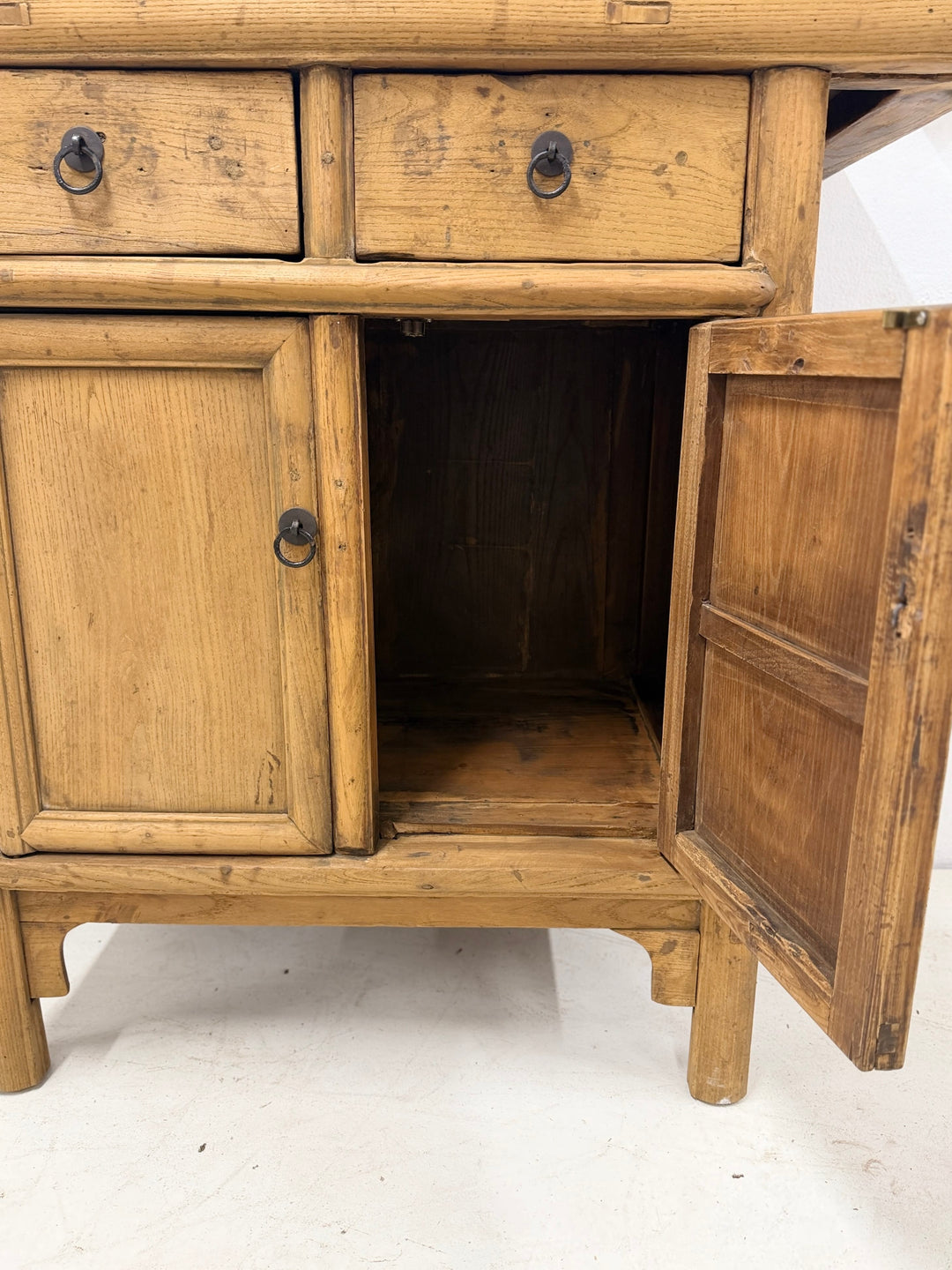 Water Tiger Furniture Early 20th Century Qing Cabinet, Light Elmwood with Brass Hardware, China