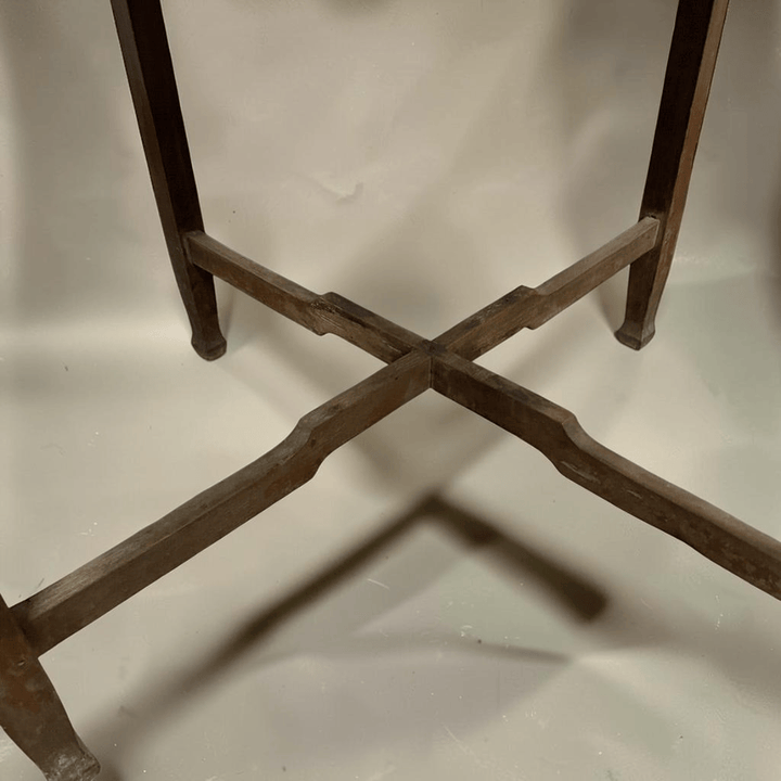 Water Tiger Decor Vintage Teak Round Table With Cross Bar