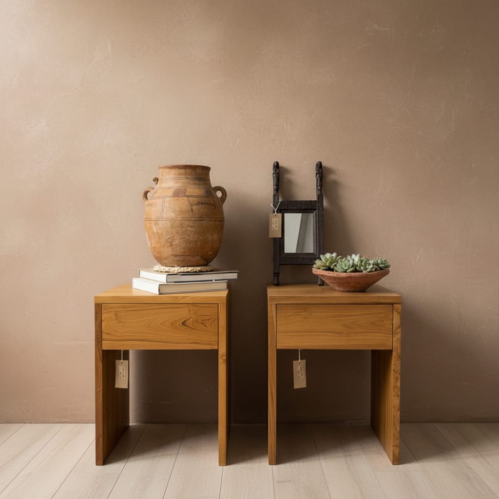 Water Tiger Decor Recycled Teak Bedside Tables | Handcrafted Side Tables | On Sale