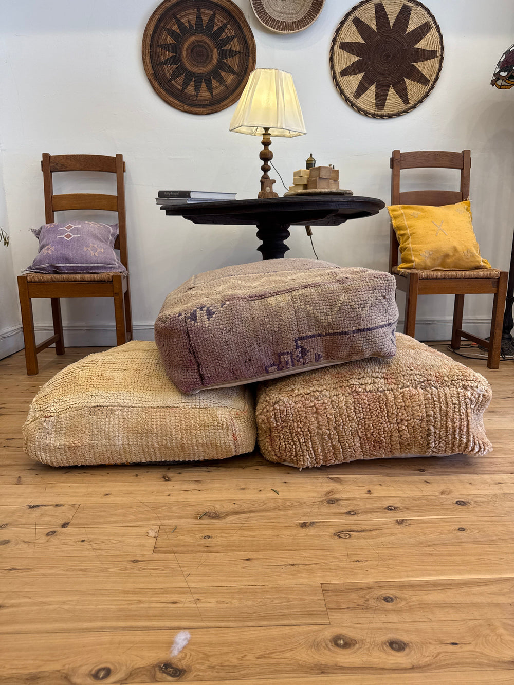 Water Tiger Rugs Vintage Moroccan Floor Cushions | Authentic Berber Rug Poufs - Water Tiger