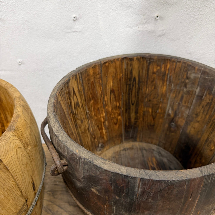 Water Tiger Decor Antique Rice Buckets With Metal Handle