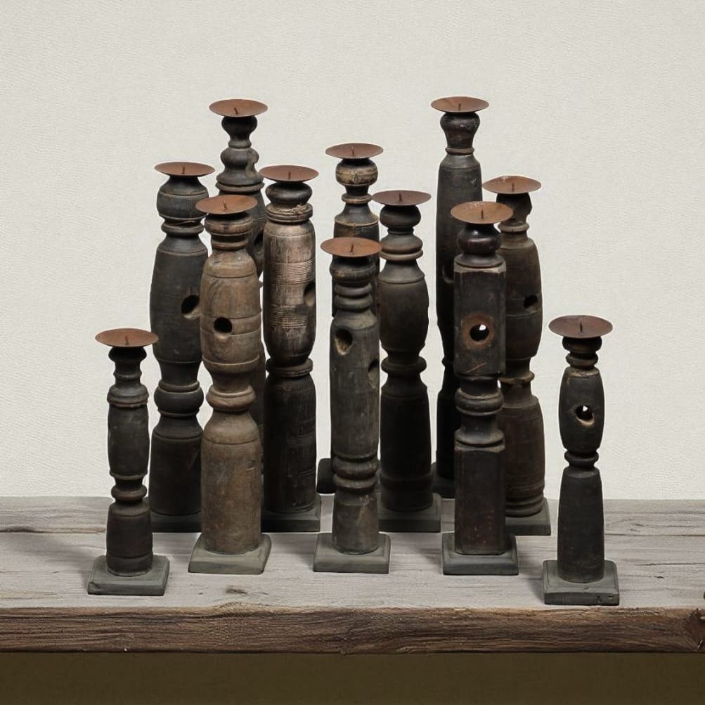 Water Tiger india Vintage Indian Dark Teak CandleSticks