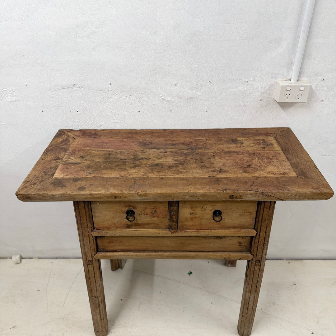 Water Tiger Furniture Antique Short Elm Console With Two Drawers With Apron