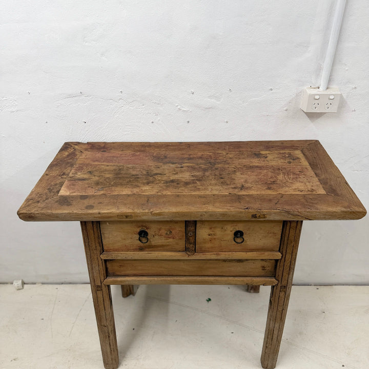 Water Tiger Furniture Antique Short Elm Console With Two Drawers With Apron