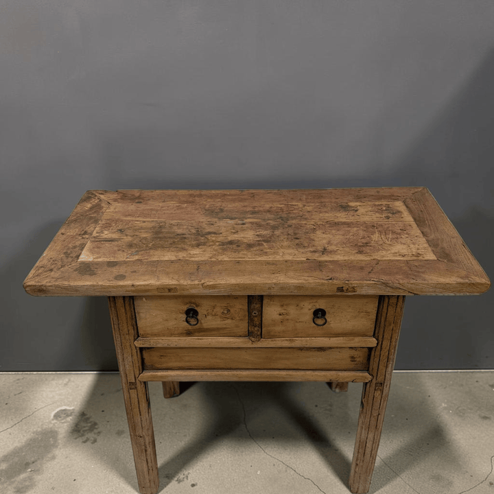 Water Tiger Furniture Antique Short Elm Console With Two Drawers With Apron