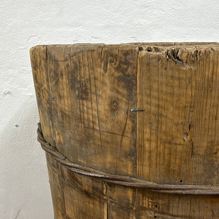 Water Tiger Decor Antique Chinese Oval Wood Bucket