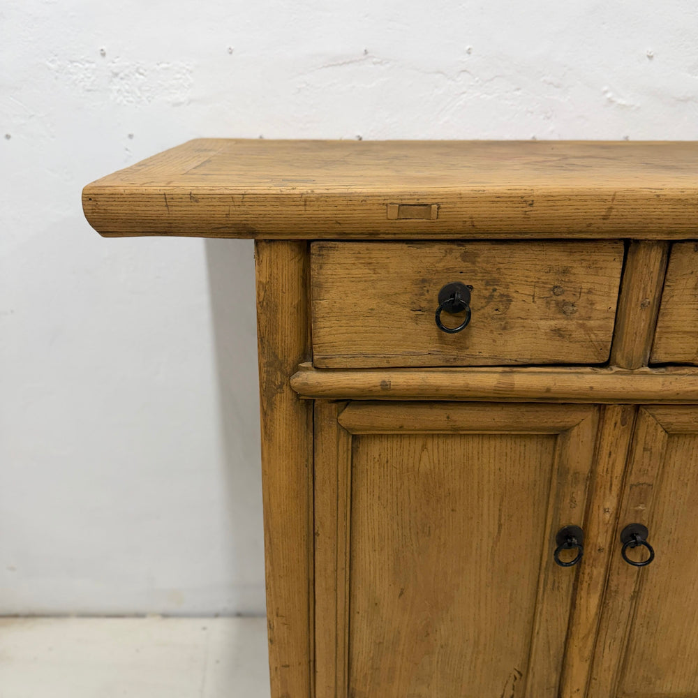 Water Tiger Furniture Early 20th Century Qing Cabinet, Light Elmwood with Brass Hardware, China