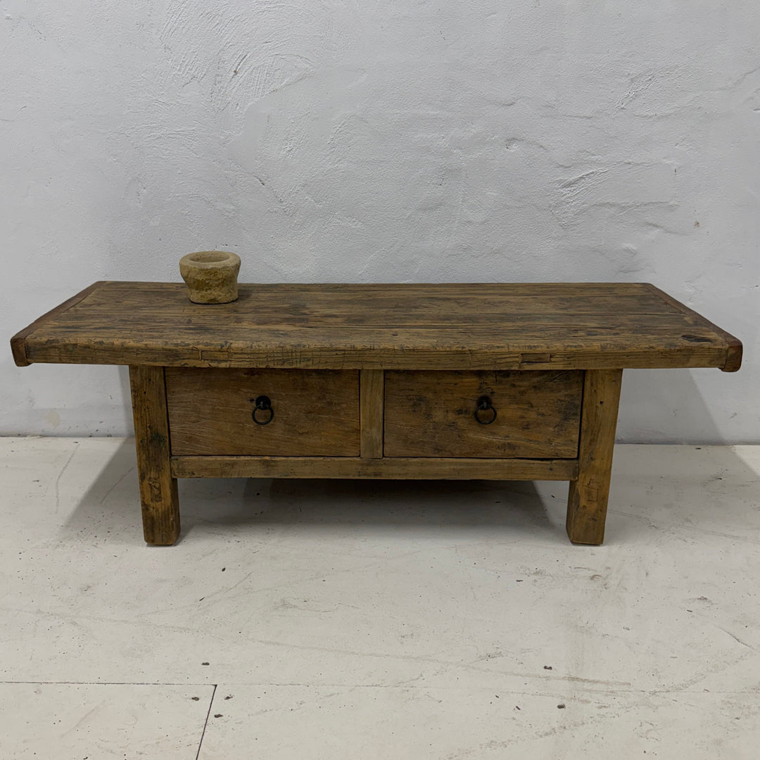 Water Tiger Furniture Chinese Low Elm Coffee Table With two Drawers | 112x42x36cm