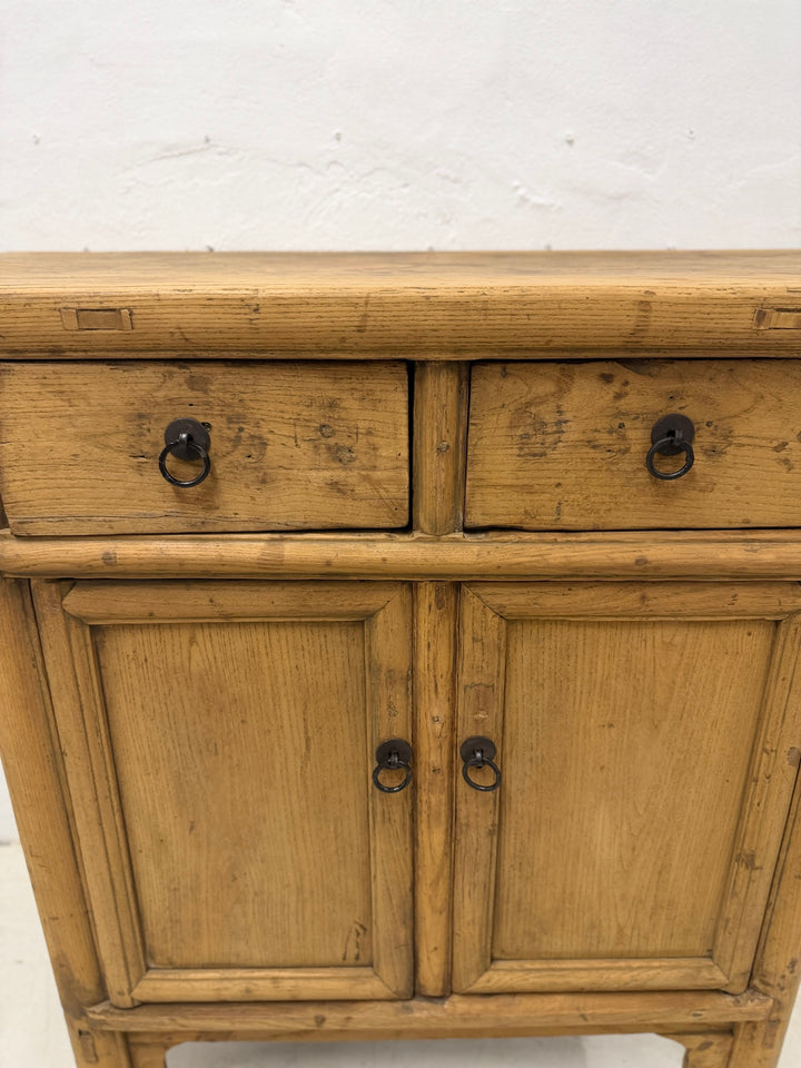 Water Tiger Furniture Early 20th Century Qing Cabinet, Light Elmwood with Brass Hardware, China