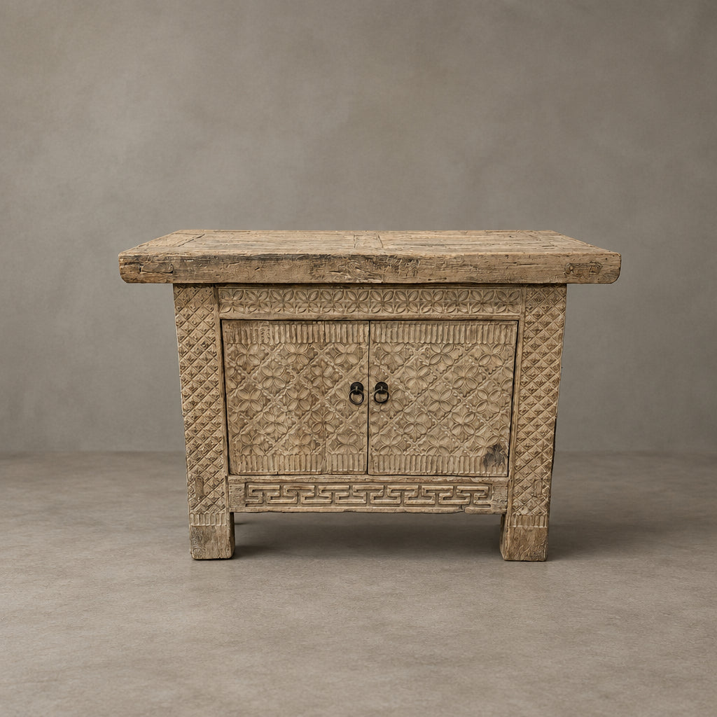 Water Tiger Furniture Antique Xinjiang Carved Elm Cabinet
