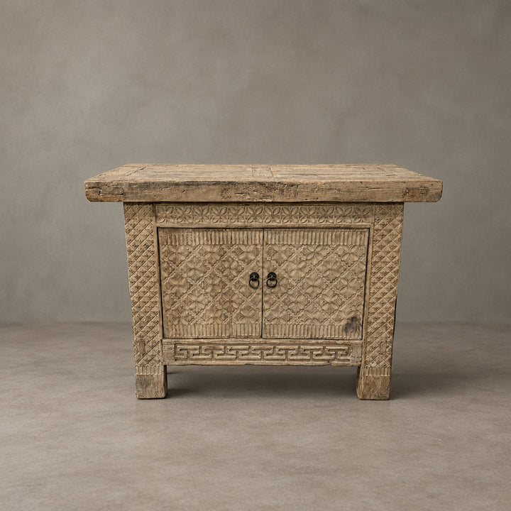 Water Tiger Furniture Antique Xinjiang Carved Elm Cabinet