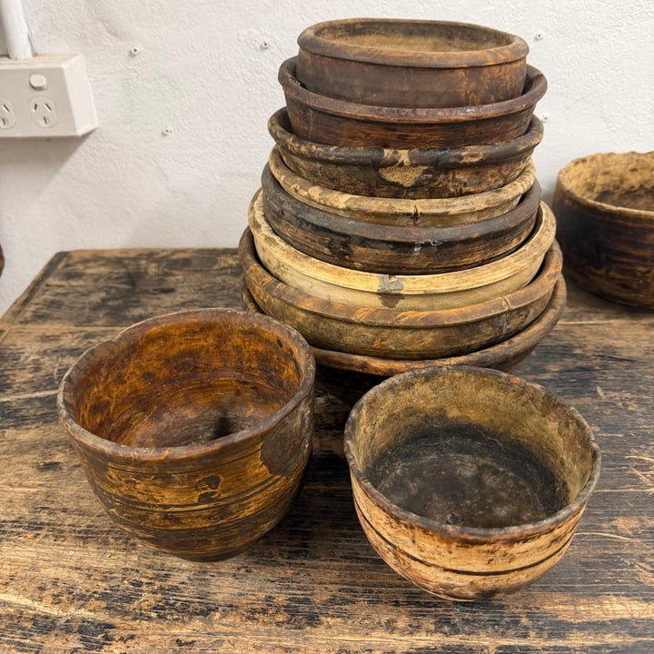 Water Tiger Decor Antique Tibetan Wooden Bowls