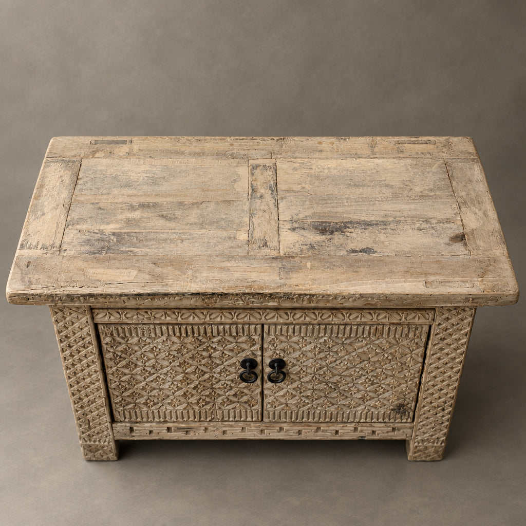 Water Tiger Furniture Antique Xinjiang Carved Elm Cabinet