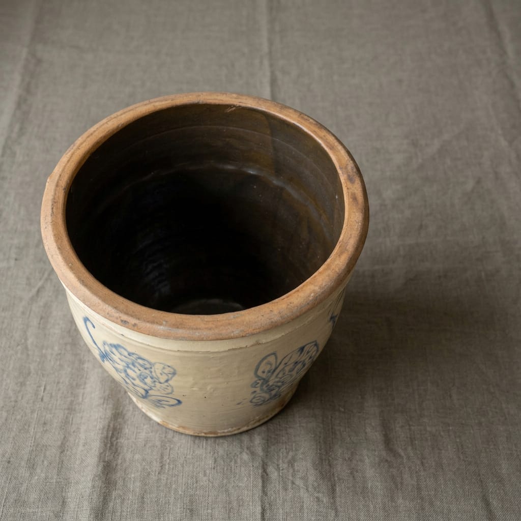 Water Tiger Decor Lidded Cizhou  Ming Dynasty Ceramic Planter - Vessel- "Two Flowers"