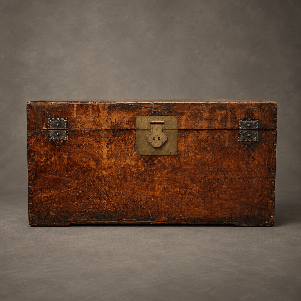 Water Tiger early 20th century Chinese cedar storage trunk with a rich patina and traditional brass hardware.