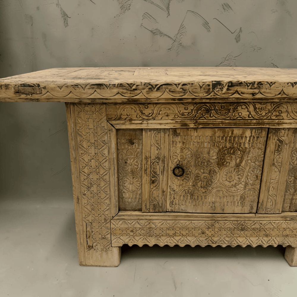 Water Tiger Furniture Antique Xinjiang Carved Elm Cabinet
