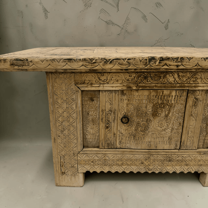 Water Tiger Furniture Antique Xinjiang Carved Elm Cabinet