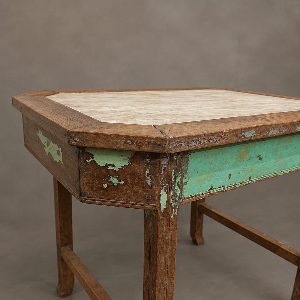 Water Tiger Furniture Vintage Teak Marble Top Table