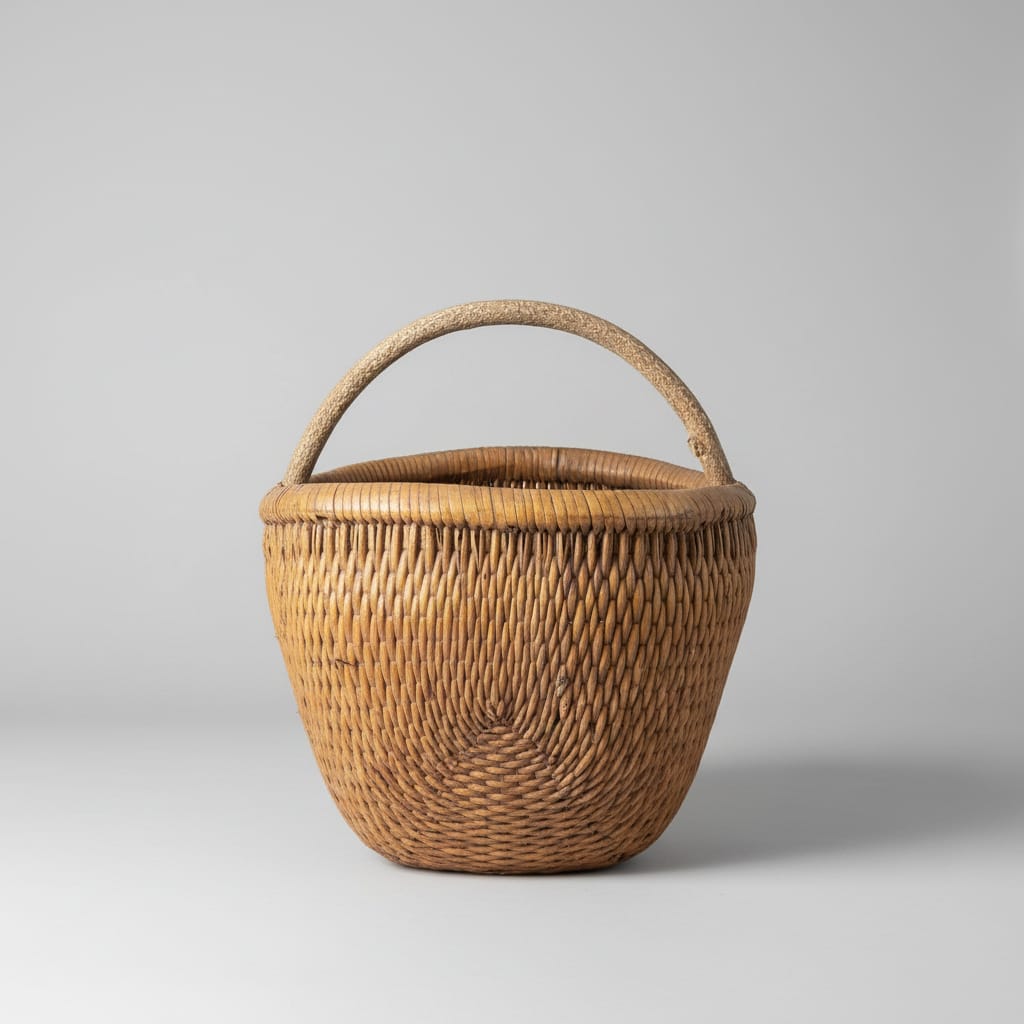Water Tiger Decor Antique Chinese Round Basket With Wooden Handle