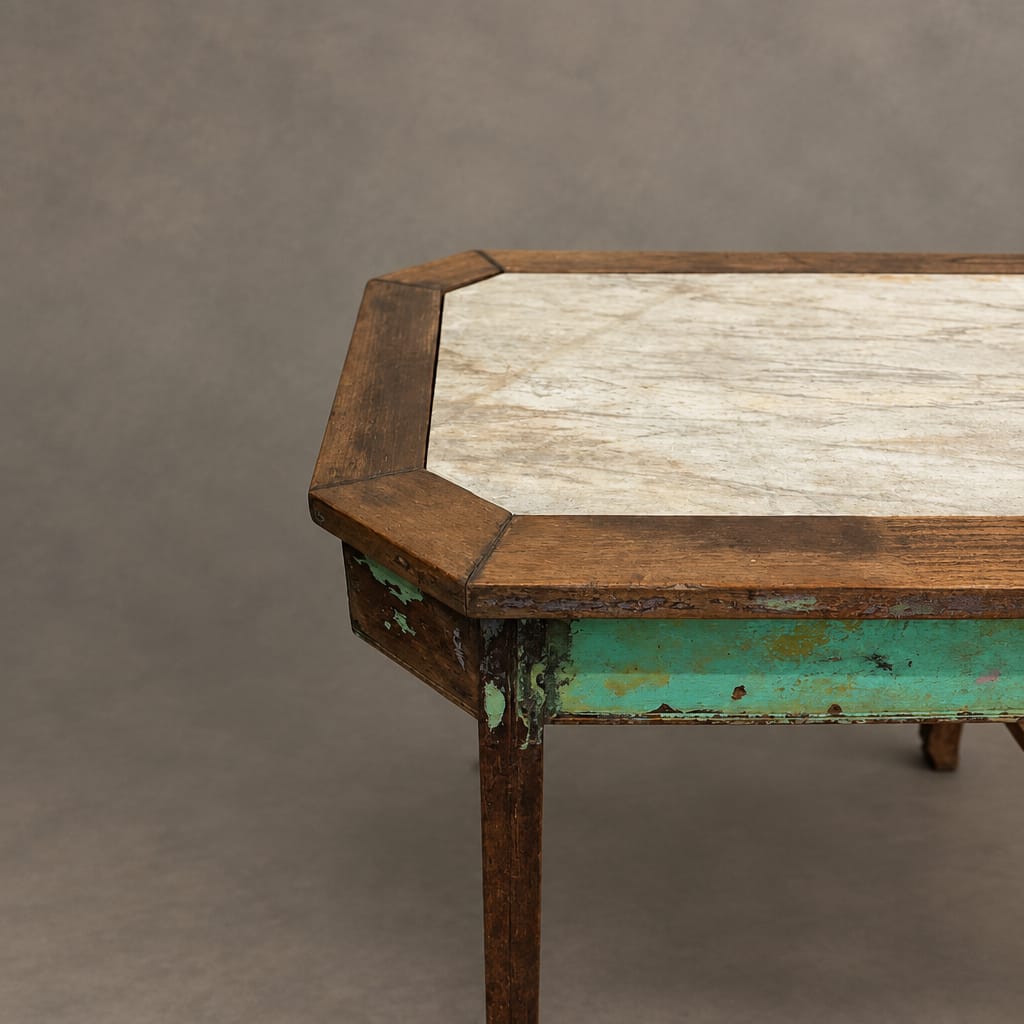 Water Tiger Furniture Vintage Teak Marble Top Table