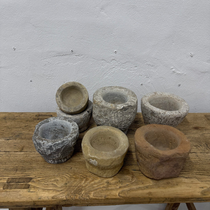 Water Tiger Decor Small Vintage Stone Mortars from China.