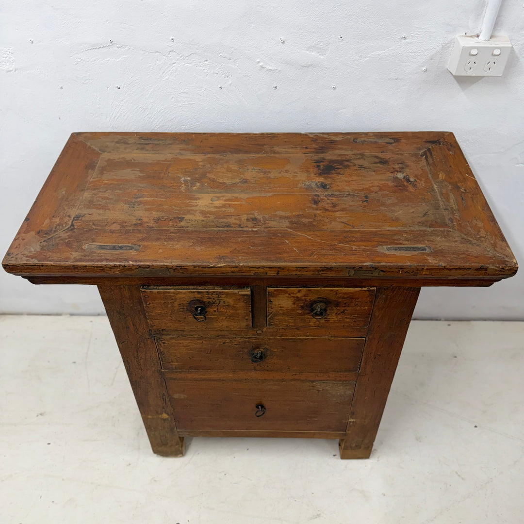 Water Tiger Furniture Early 20th Century Qing Two Drawer Cabinet, Elmwood with Brass Hardware, China