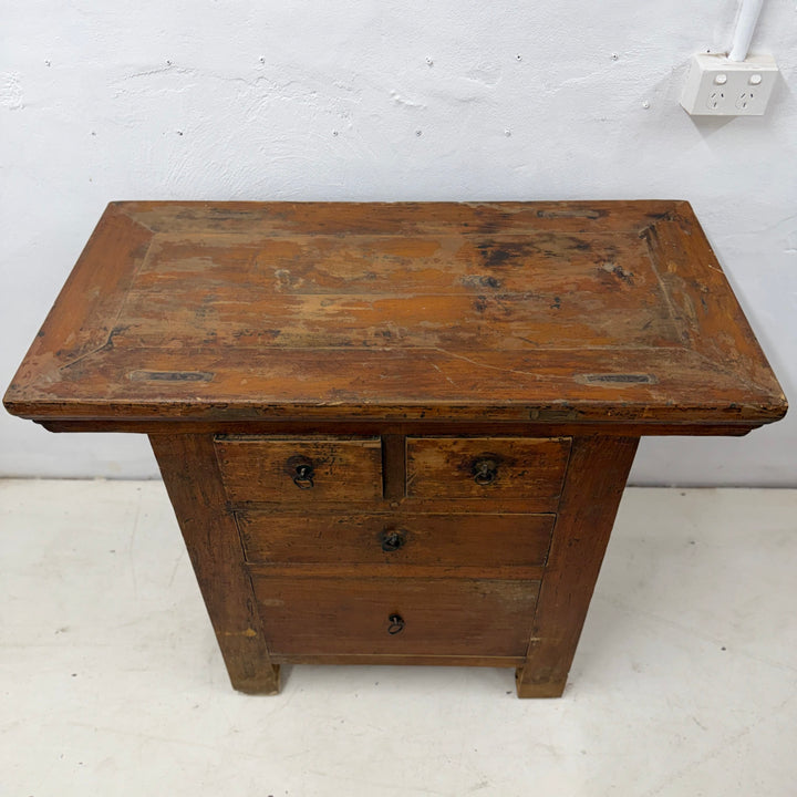 Water Tiger Furniture Early 20th Century Qing Two Drawer Cabinet, Elmwood with Brass Hardware, China