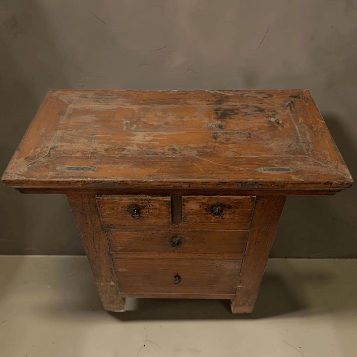 Water Tiger Furniture Early 20th Century Qing Two Drawer Cabinet, Elmwood with Brass Hardware, China