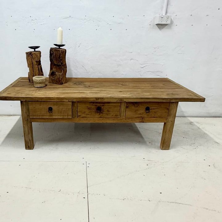 Water Tiger Furniture Chinese Low Elm Coffee Table With Three Drawers | 150x60x46cm