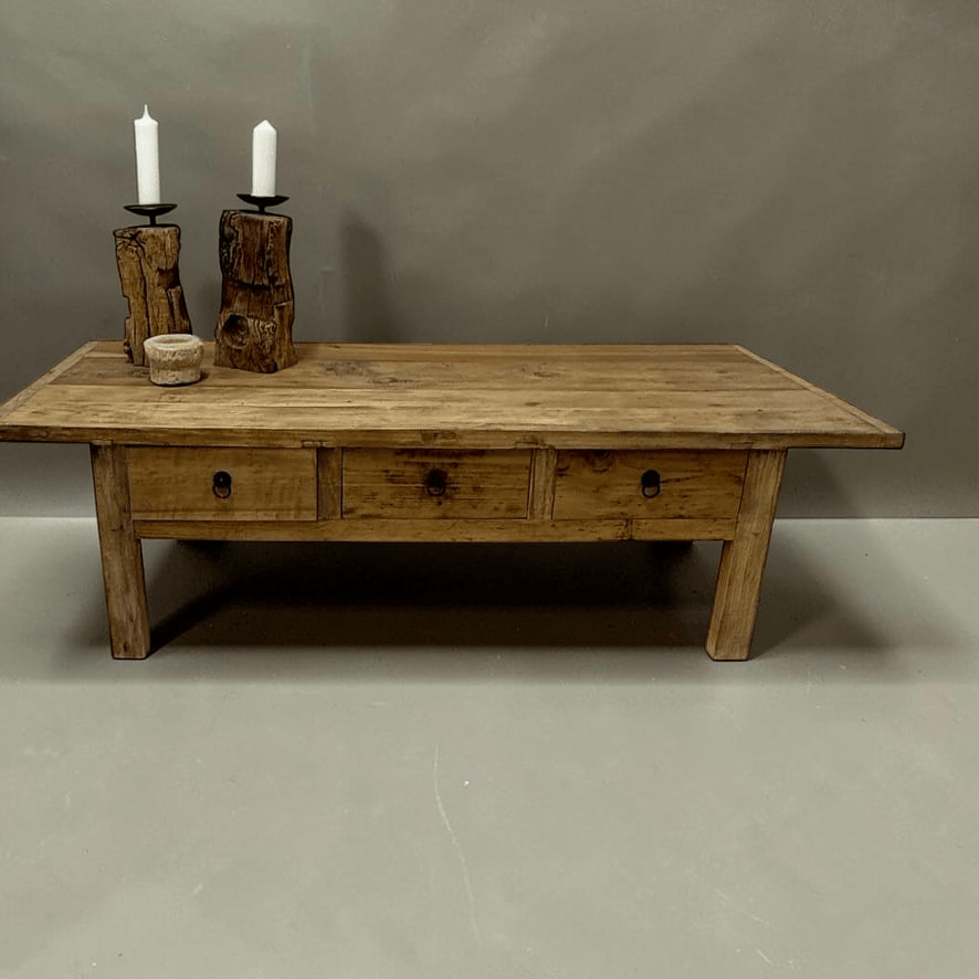 Water Tiger Furniture Chinese Low Elm Coffee Table With Three Drawers | 150x60x46cm