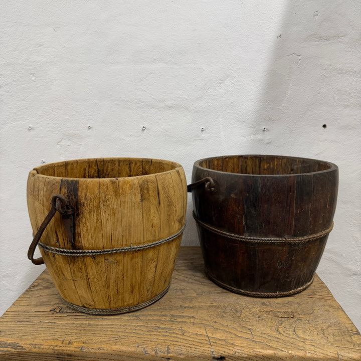 Water Tiger Decor Antique Rice Buckets With Metal Handle
