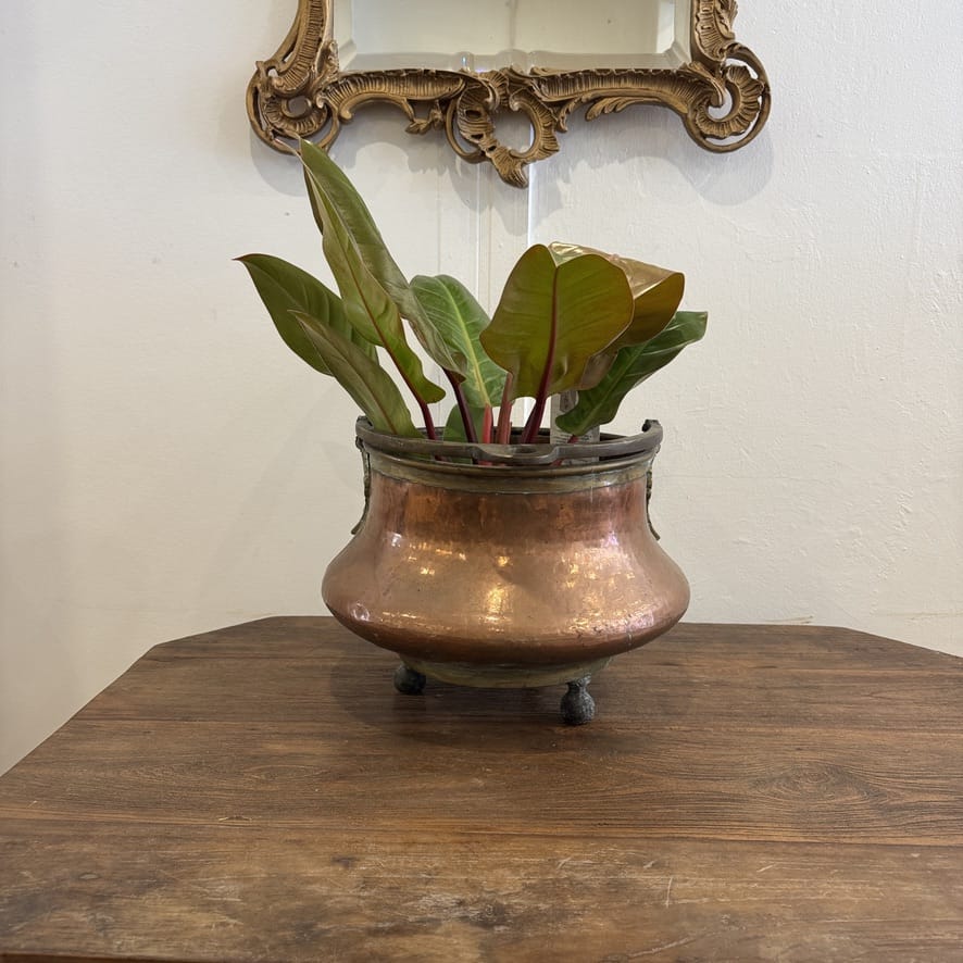 Water Tiger France Antique Copper Cauldron With A Single Brass Handle