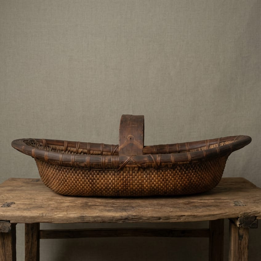 Water Tiger Decor Antique Chinese Willow Gathering Basket