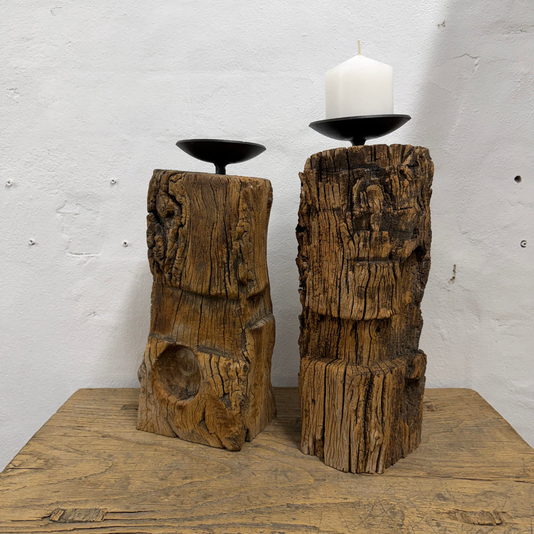 Water Tiger Decor Organic Wooden Post Candlesticks