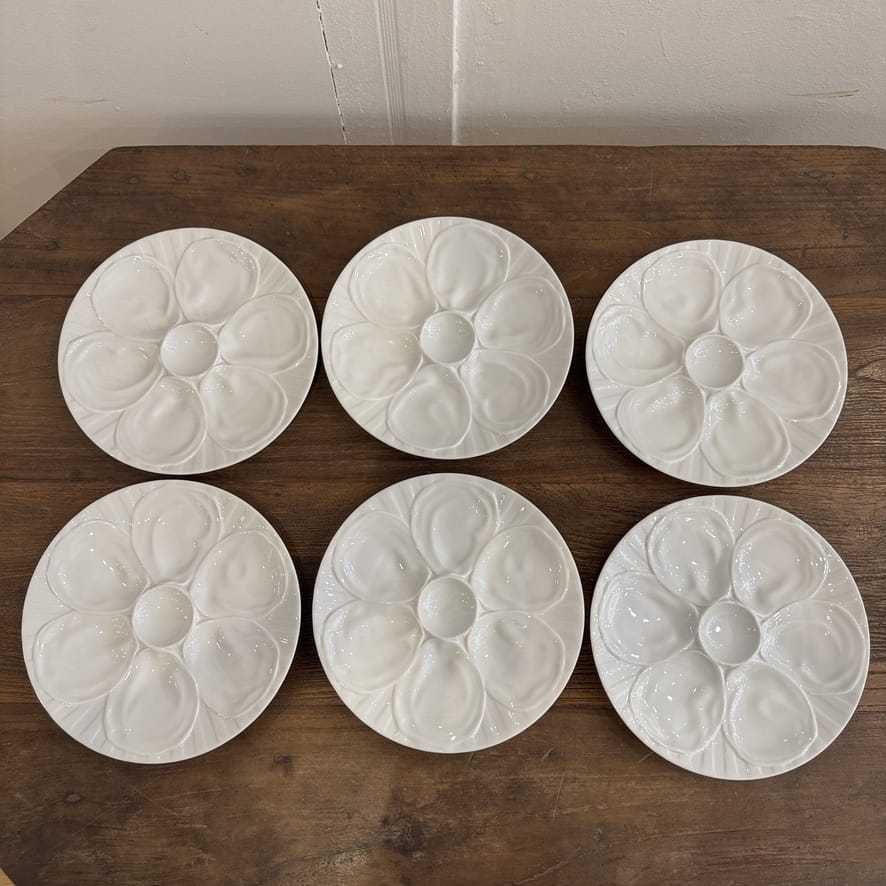 Water Tiger lamp Set of 6 Vintage French White Oyster Plates