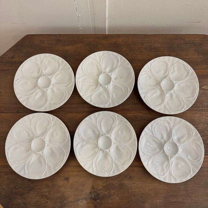 Water Tiger lamp Set of 6 Vintage French White Oyster Plates