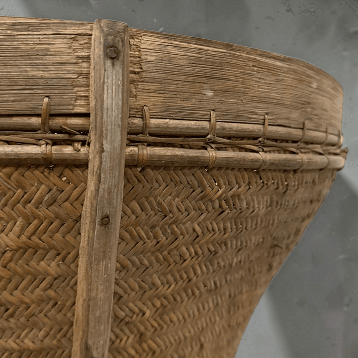 Water Tiger Decor Vintage Bamboo &amp; Rattan Basket from Dayak Tribe, Hand-Crafted Borneo