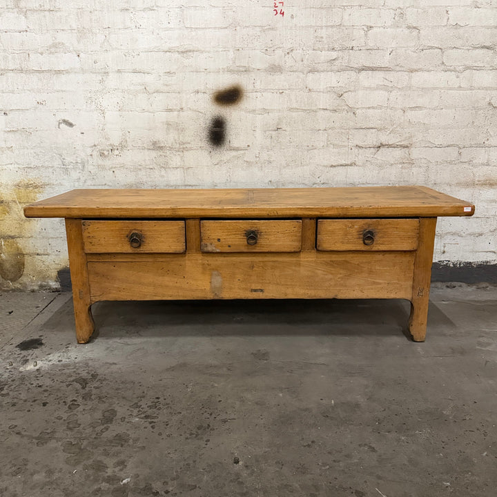 Water Tiger Furniture Antique Low Elmwood Three Drawer cabinet