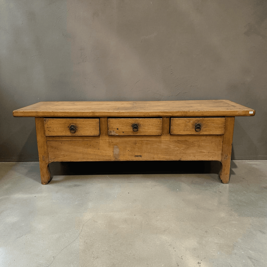 Water Tiger Furniture Antique Low Elmwood Three Drawer cabinet