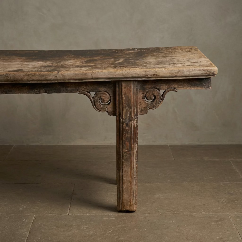 Water Tiger Furniture 19th Century Hand-Carved Elmwood Bench from China