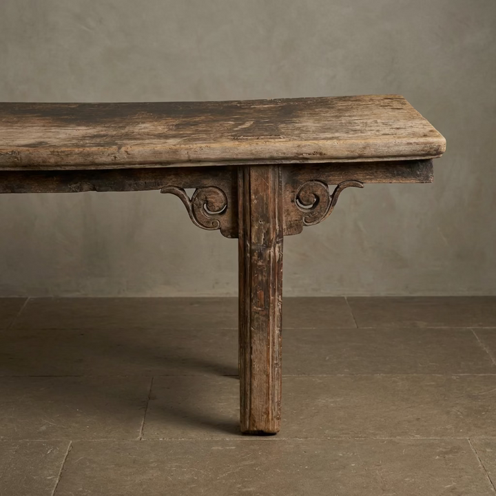 Water Tiger Furniture 19th Century Hand-Carved Elmwood Bench from China