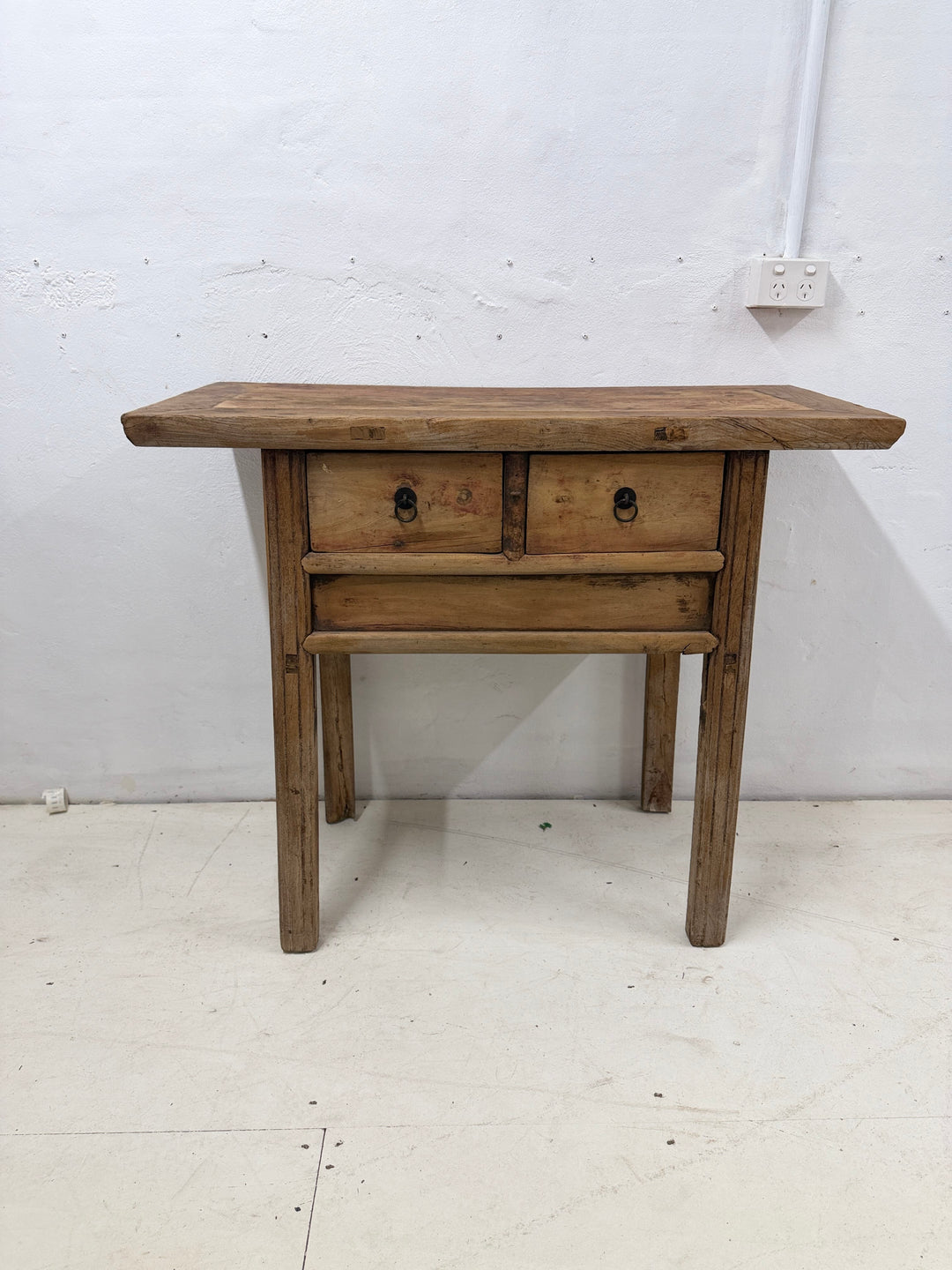 Water Tiger Furniture Antique Short Elm Console With Two Drawers With Apron
