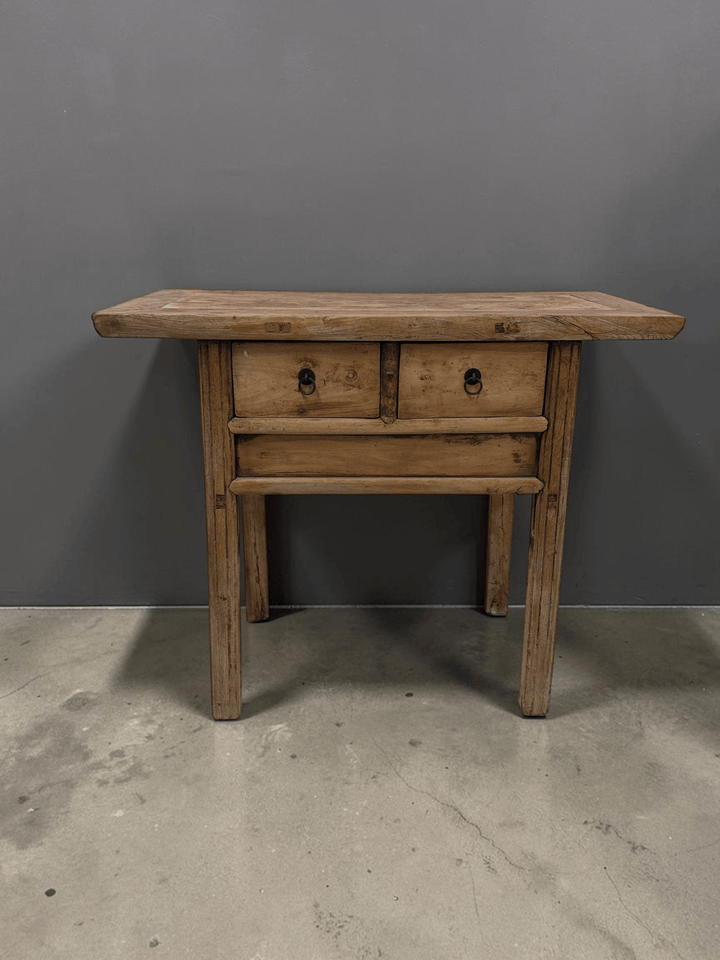 Water Tiger Furniture Antique Short Elm Console With Two Drawers With Apron