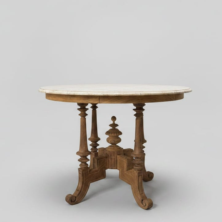 Water Tiger Furniture Antique Kopitiam Marble Top Table with bleached legs