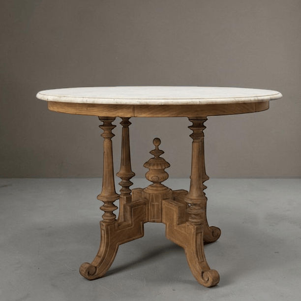 Water Tiger Furniture Antique Kopitiam Marble Top Table with bleached legs