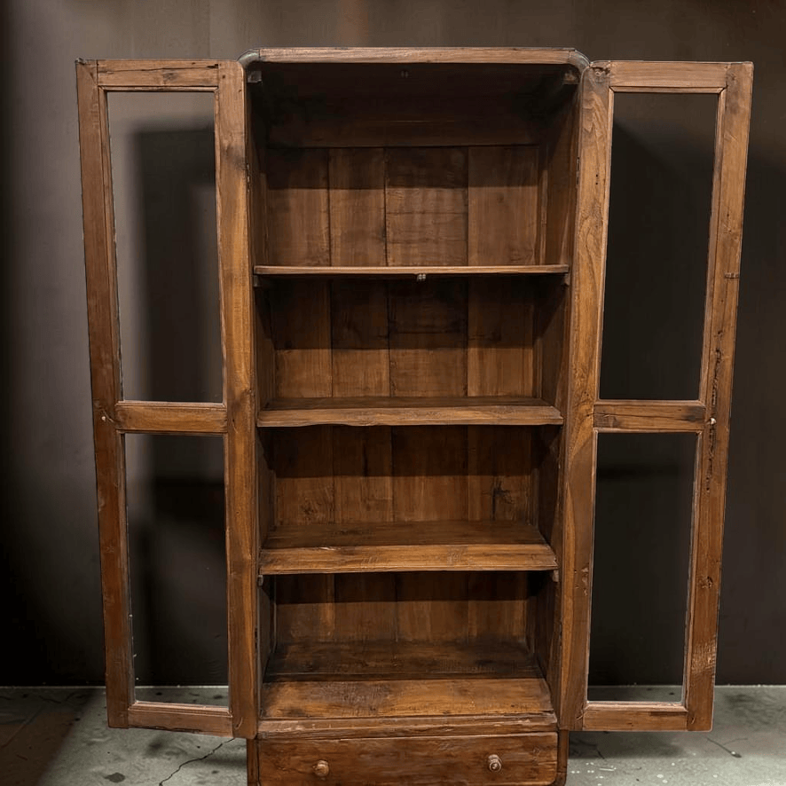 Water Tiger Furniture Glass and Teak Display Cabinet | Vintage Indonesian Furniture