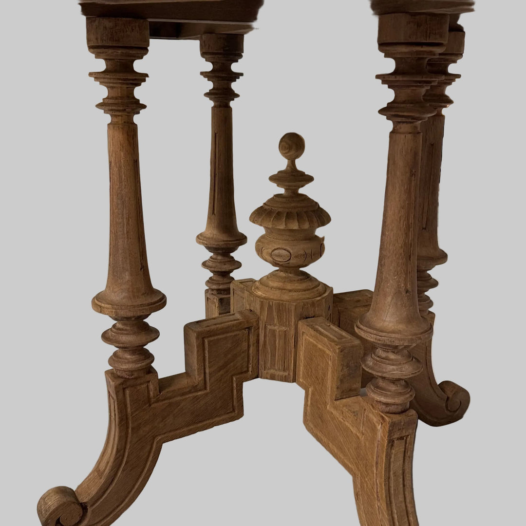 Water Tiger Furniture Antique Kopitiam Marble Top Table with bleached legs