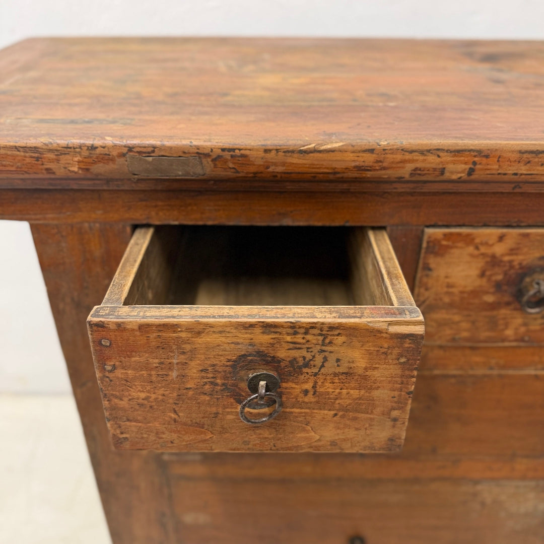 Water Tiger Furniture Early 20th Century Qing Two Drawer Cabinet, Elmwood with Brass Hardware, China