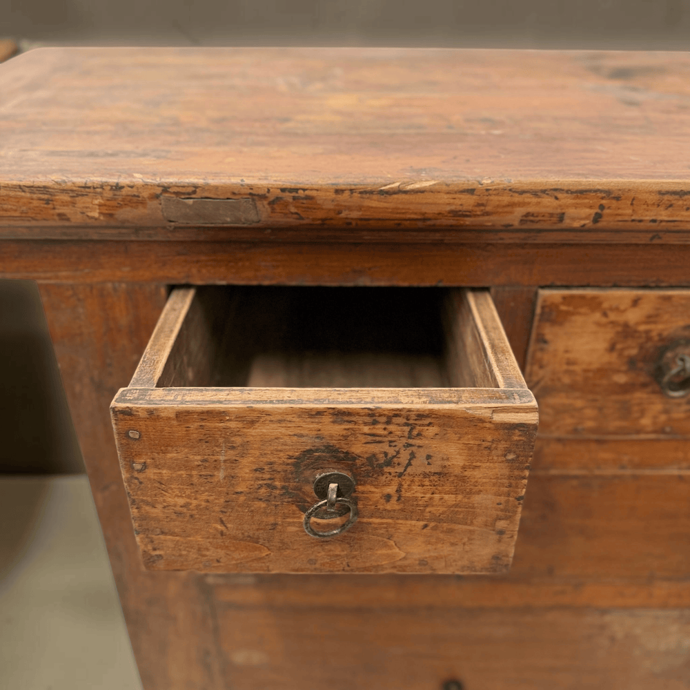 Water Tiger Furniture Early 20th Century Qing Two Drawer Cabinet, Elmwood with Brass Hardware, China