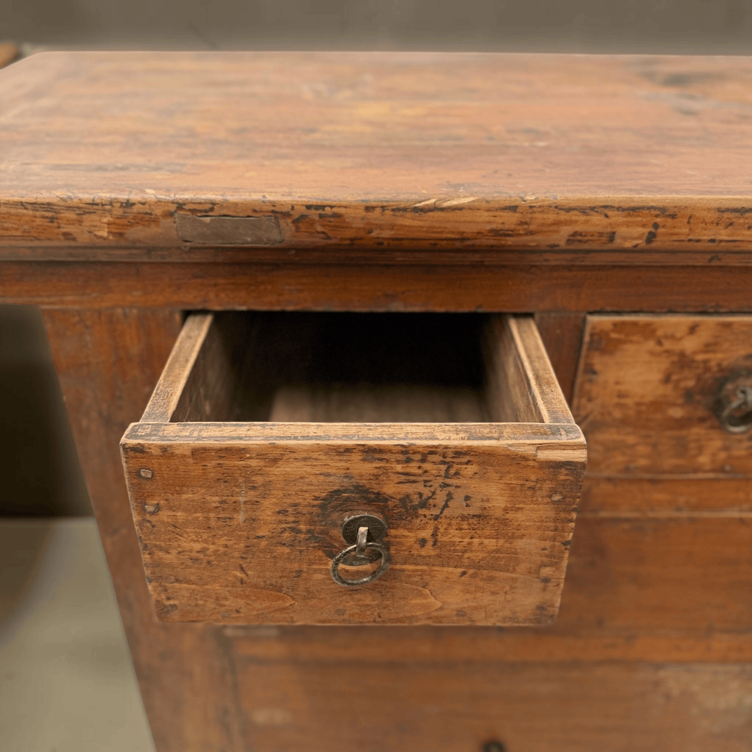 Water Tiger Furniture Early 20th Century Qing Two Drawer Cabinet, Elmwood with Brass Hardware, China